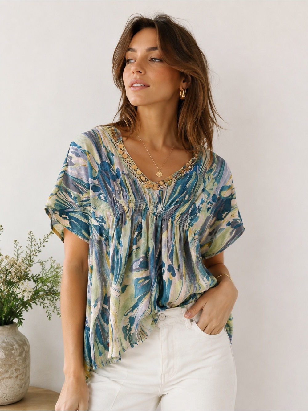 Blue‎ Graphic Relaxed Blouse